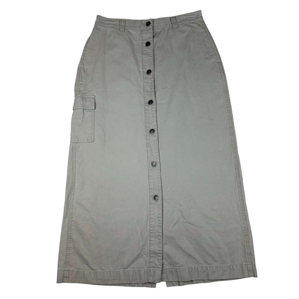 Cherokee Vintage Khaki Tan Cotton Button Front Cargo Maxi Skirt Size 12 Womens